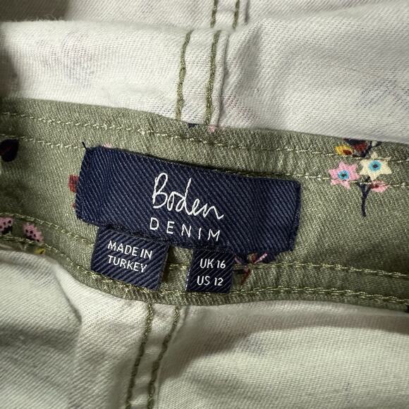Boden Women's Dungarees Size 12 Dainty Floral Denim Girlfriend Overalls Green - Picture 5 of 10